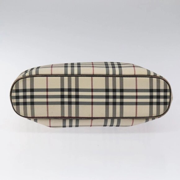 BURBERRY Nova Check Hand Bag Nylon Beige Dark Brown Silver Auth - Picture 10 of 16